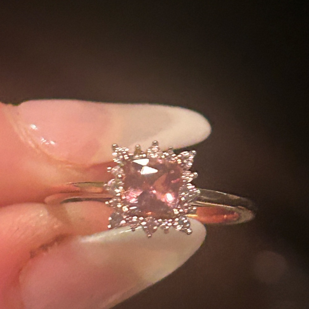 Blush Pink Apatite Halo Ring 14K Rose Gold over 925 Sterling Silver - Picture 9 of 14